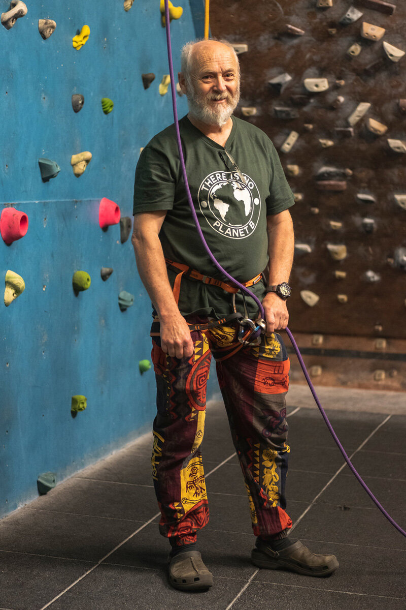 Pete Ross in his climbing gear at the YMCA Photograph: Nick St. Oegger for Point.51